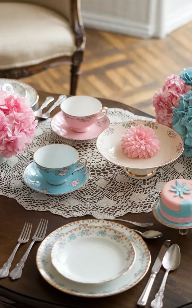 Scatter lace doilies beneath cups and plates 🤍