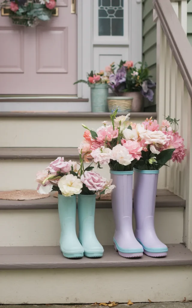 Set pastel rain boots with flowers inside 👢🌸