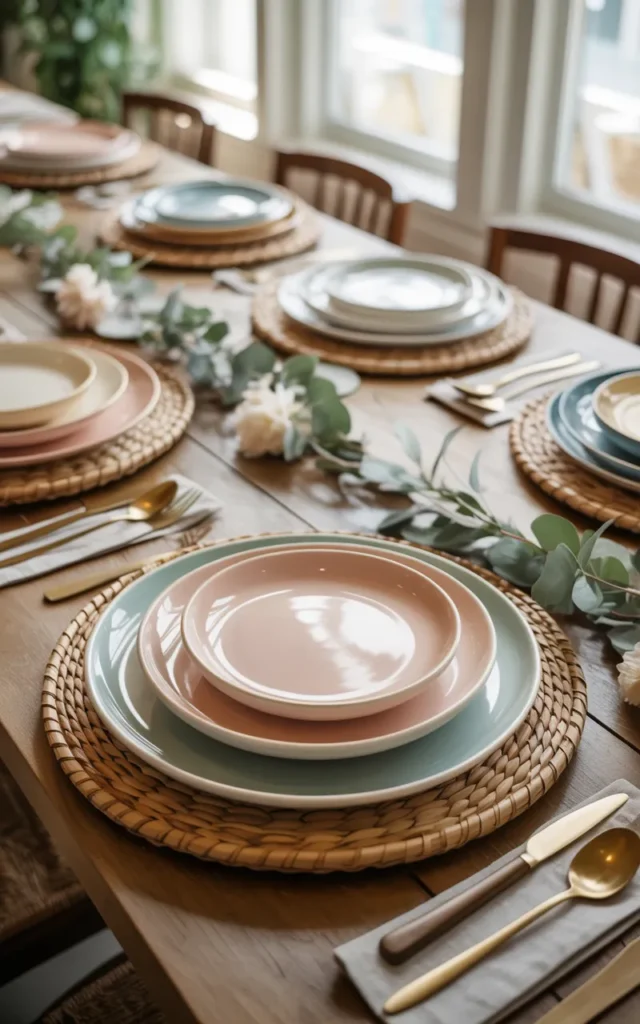 Stack pastel dinner plates for a seasonal refresh 🍽️