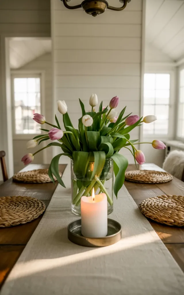 Style a spring centerpiece on the table 🌷