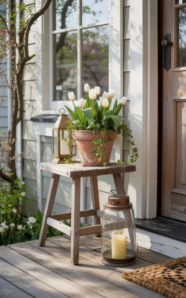 Style a spring porch stool with décor 🌼