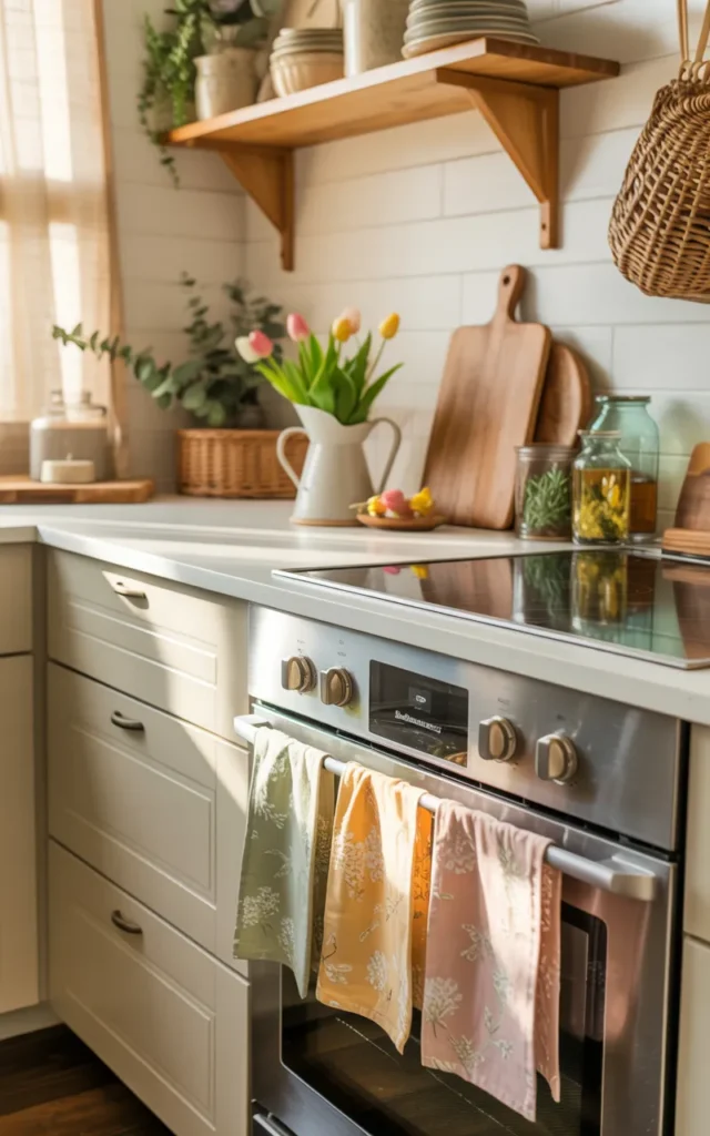 Swap heavy towels for floral kitchen linens 🌸