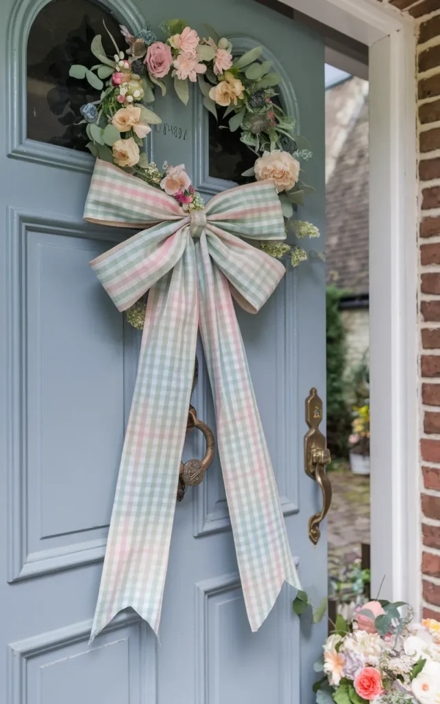 Swap in a soft pastel front door ribbon bow 🎀