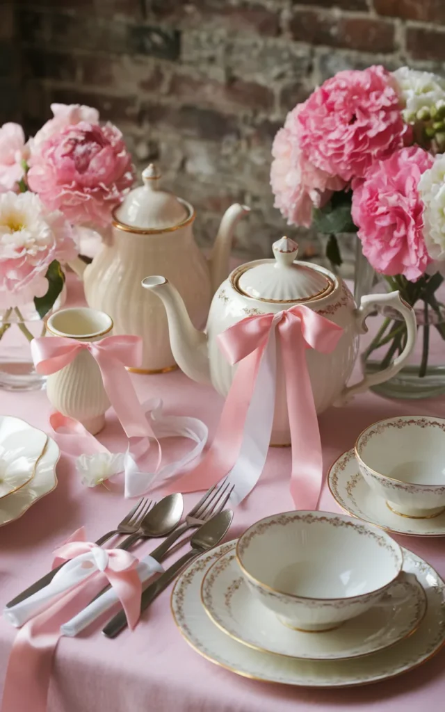 Tie satin ribbons around teapot handles 🎀