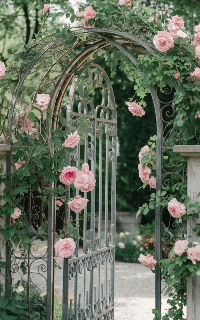 Wrap climbing roses around an iron arch 🌹