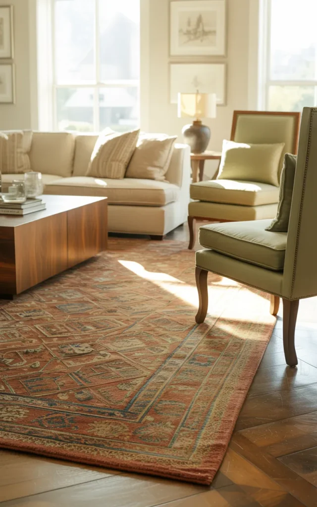 Add a large area rug to define the space