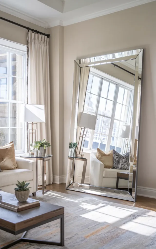 Add a large mirror to amplify light and space 🪞