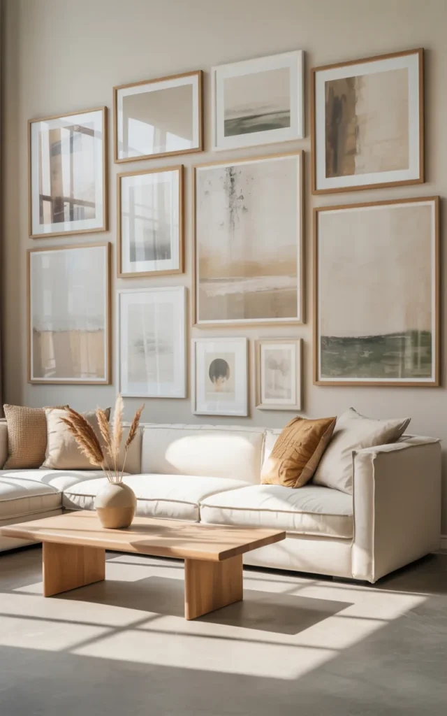 Add a neutral gallery wall with mixed frames