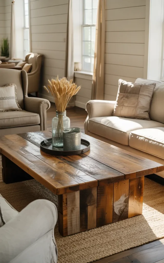 Add a reclaimed wood coffee table