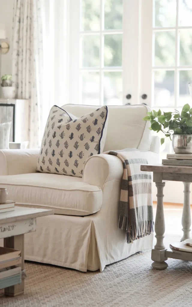Add a slipcovered armchair for relaxed charm