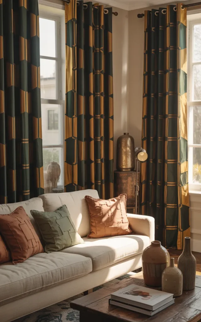 Add bold patterned curtains as a statement piece