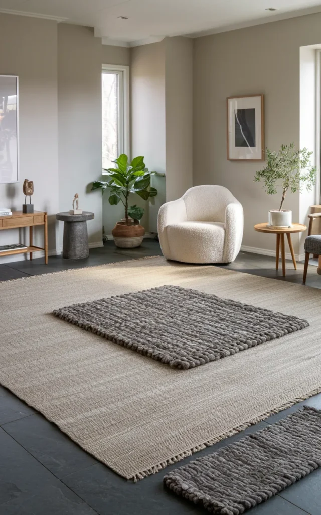 Add depth with layered rugs