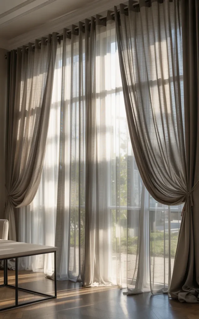 Add layered curtains for softness