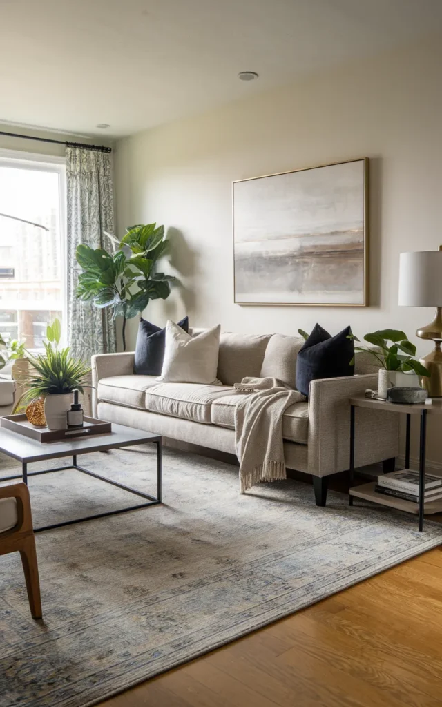 Anchor your sofa with a large area rug