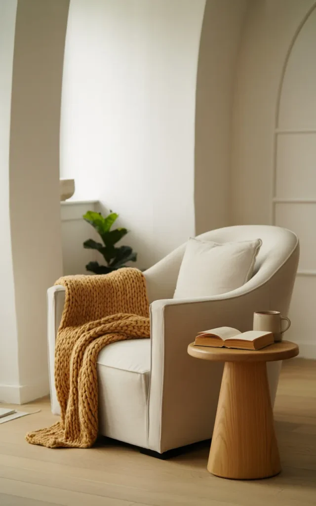 Create a cozy corner with a neutral armchair
