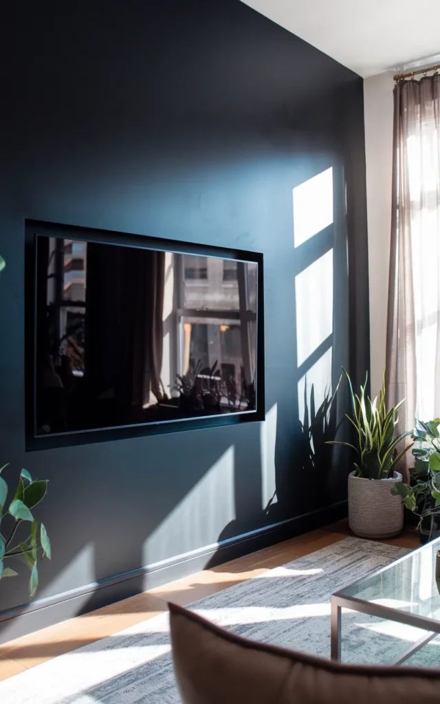 Go dark with a black or charcoal TV wall