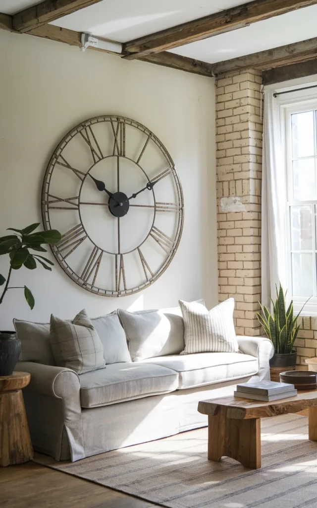 Hang a large vintage-style wall clock