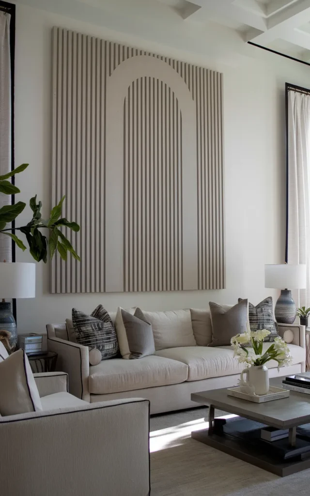 Hang oversized artwork above the sofa