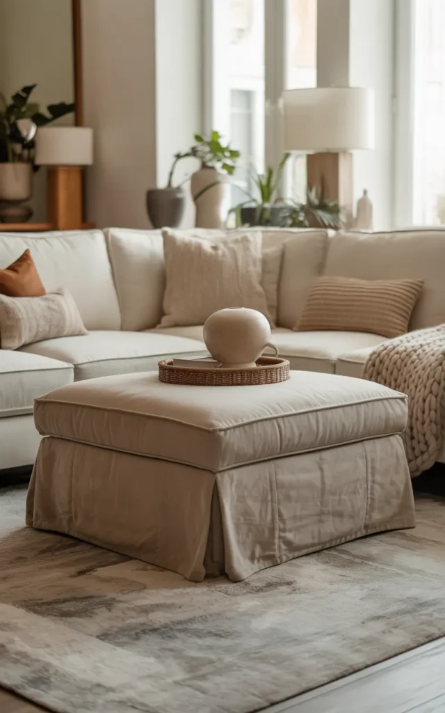 Incorporate a neutral ottoman for versatility