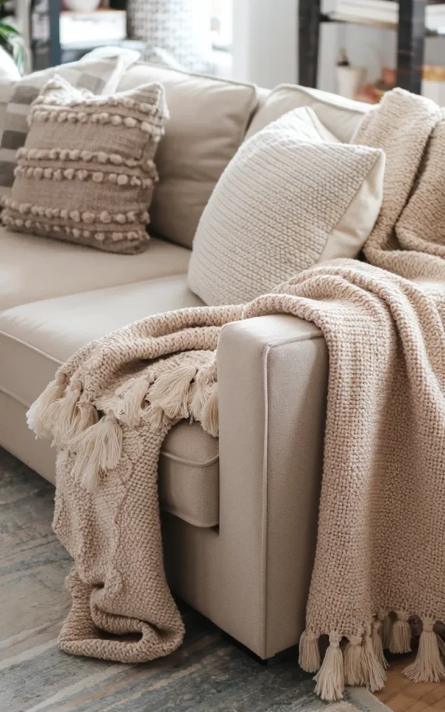 Layer textured throws over your sofa