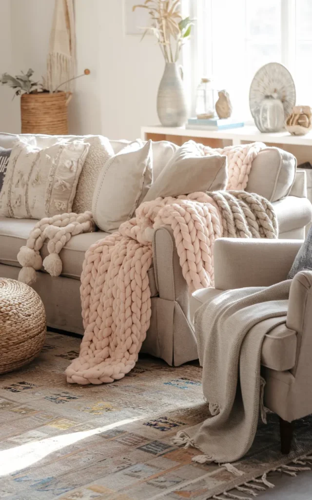 Layer throw blankets casually