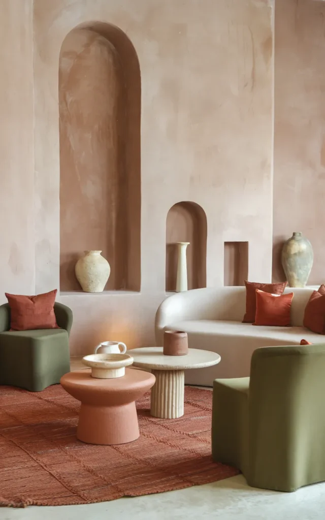 Mix earthy tones with soft neutrals