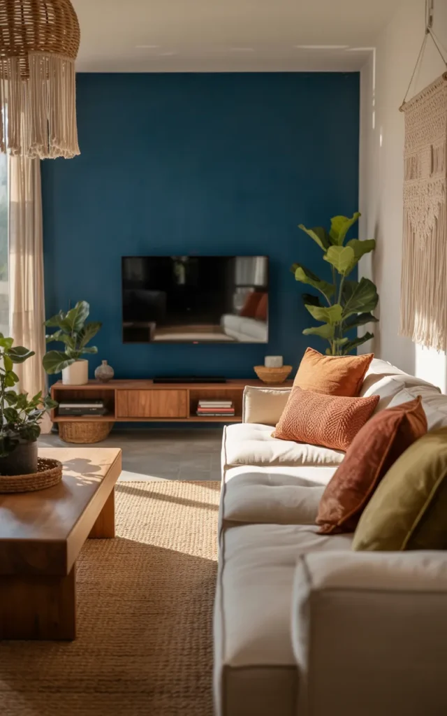 Paint a bold accent wall behind the TV