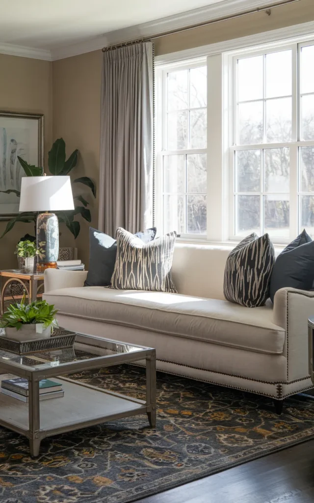 Pair your sofa with a contrasting rug