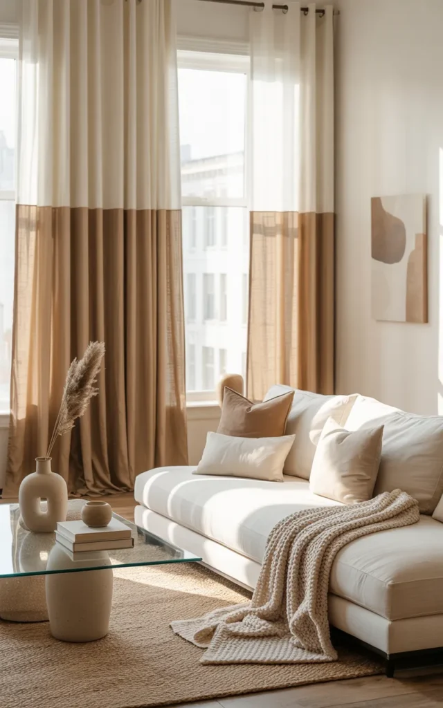 Try two-tone curtains for subtle contrast