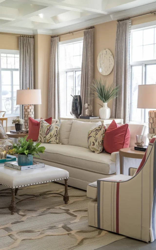 Use a neutral base and layer pops of color