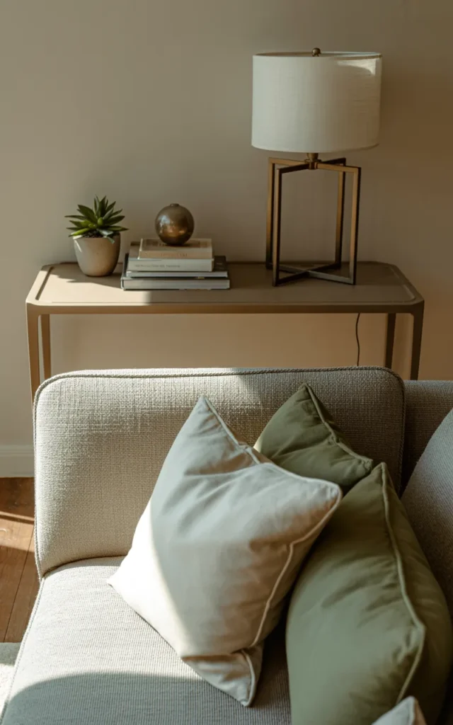 Use slim console tables behind the sofa