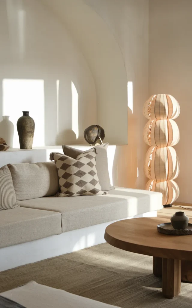 Add a floor lamp with a sculptural form