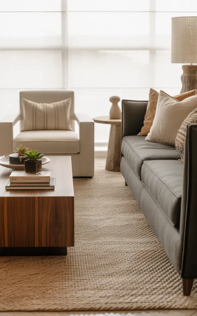 Add a large area rug that grounds everything