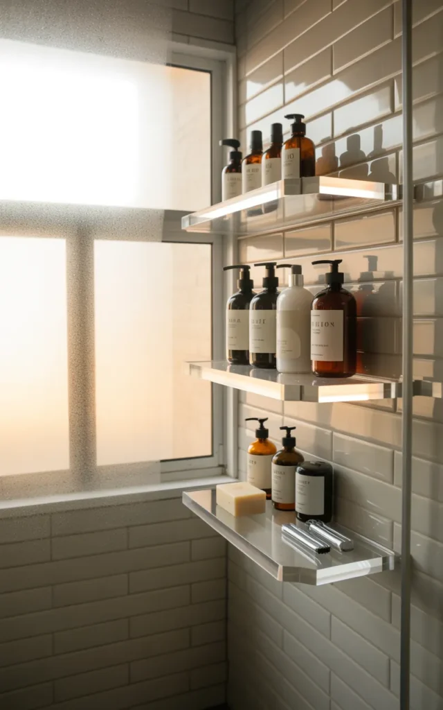 Add acrylic shelves inside the shower