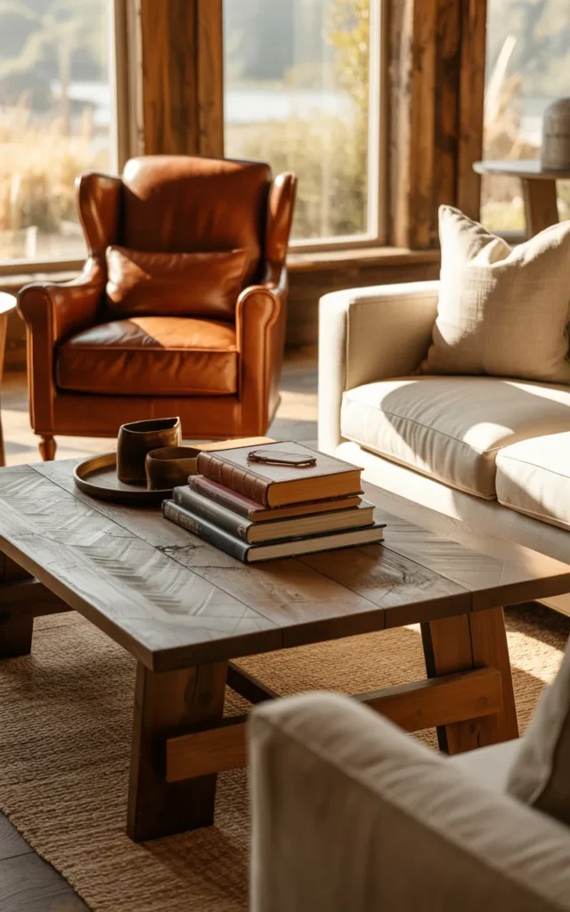 Add leather accents for warmth and richness