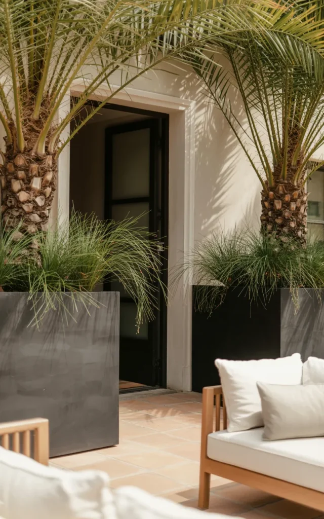 Add oversized planters beside the seating area