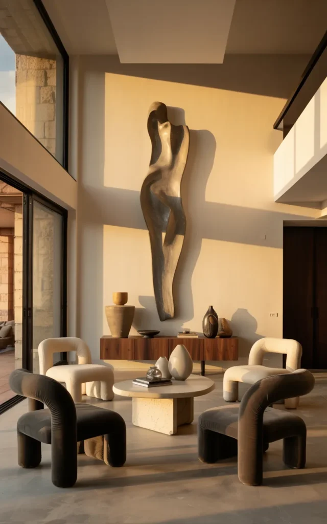 Add sculptural furniture pieces that feel artistic
