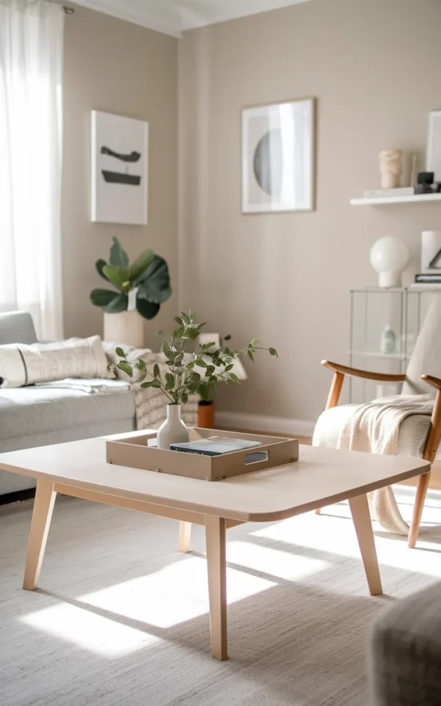 Anchor the room with a simple coffee table