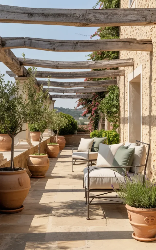 Blend Mediterranean elements into the pergola design