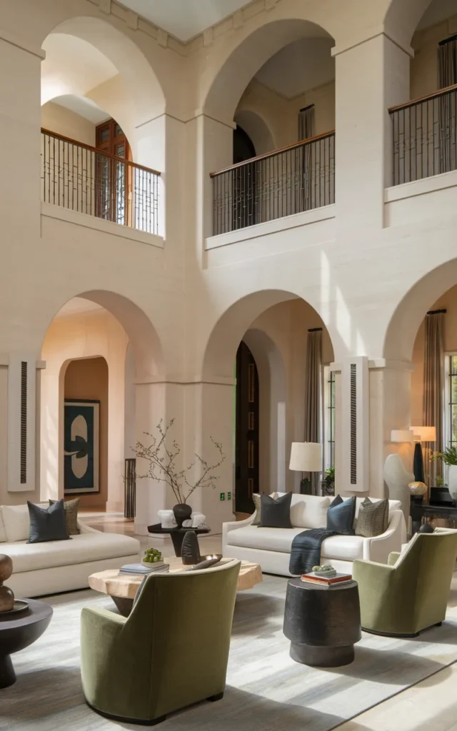 Blend soft neutral tones with one dramatic contrast color