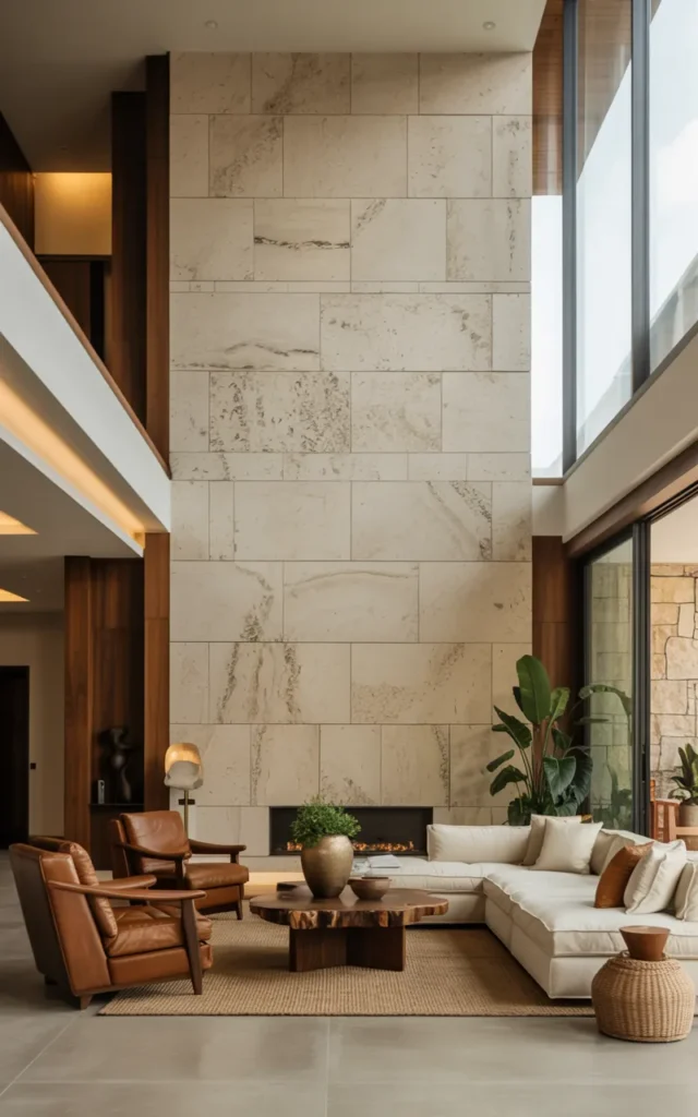 Build a full-height stone accent wall for timeless texture