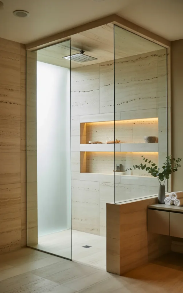 Build a walk-in shower with glass walls
