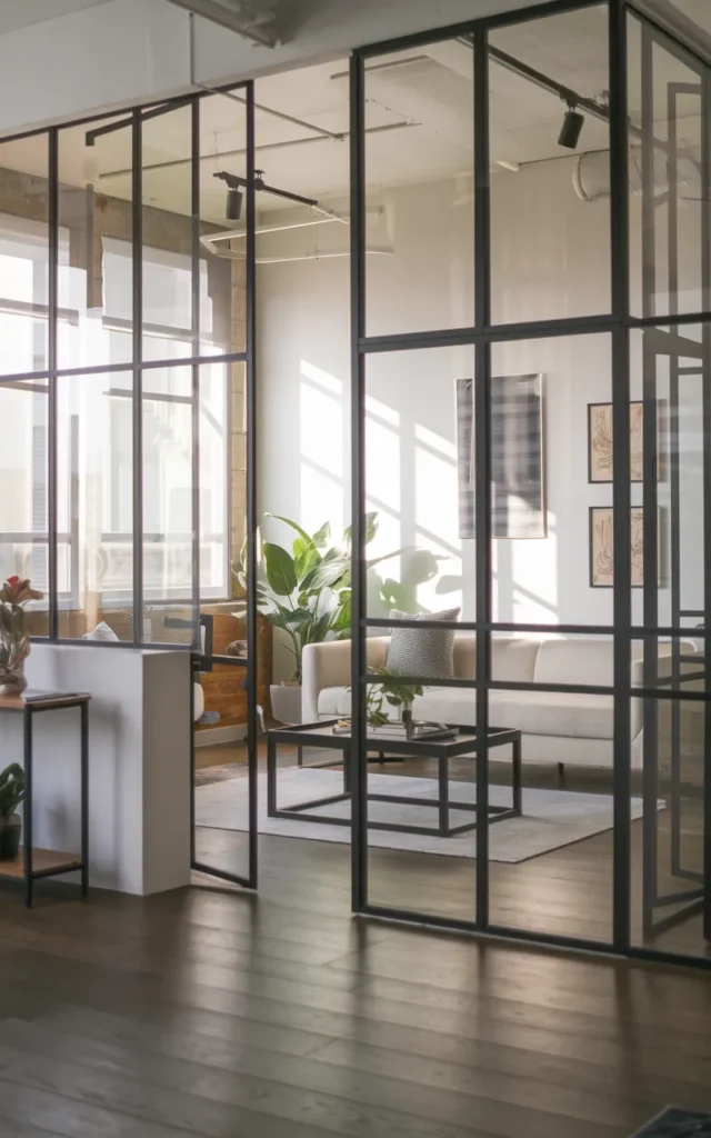 Create a glass partition with black frames