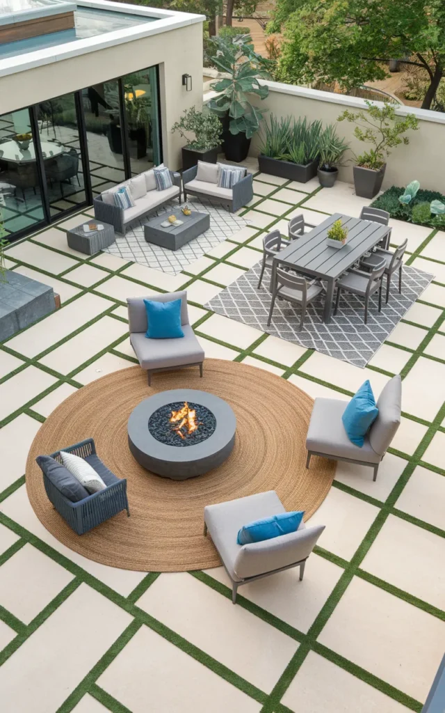 Divide larger patios into smaller functional zones