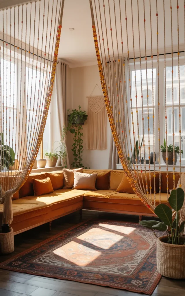 Hang bead curtains for a playful vibe