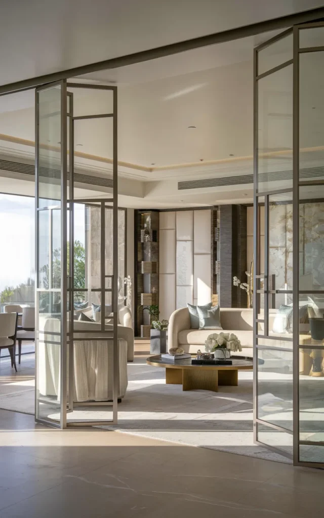 Install a pivot door partition for a luxe feel