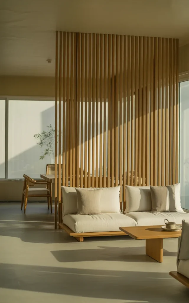 Install a sleek wooden slatted divider