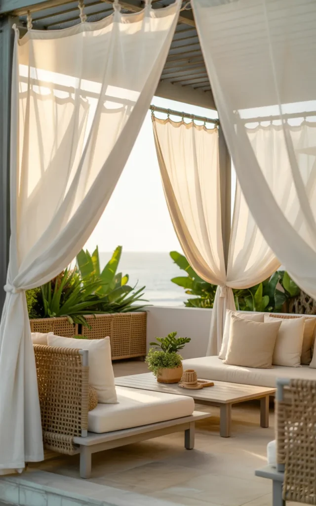 Install sheer outdoor curtains for a breezy look
