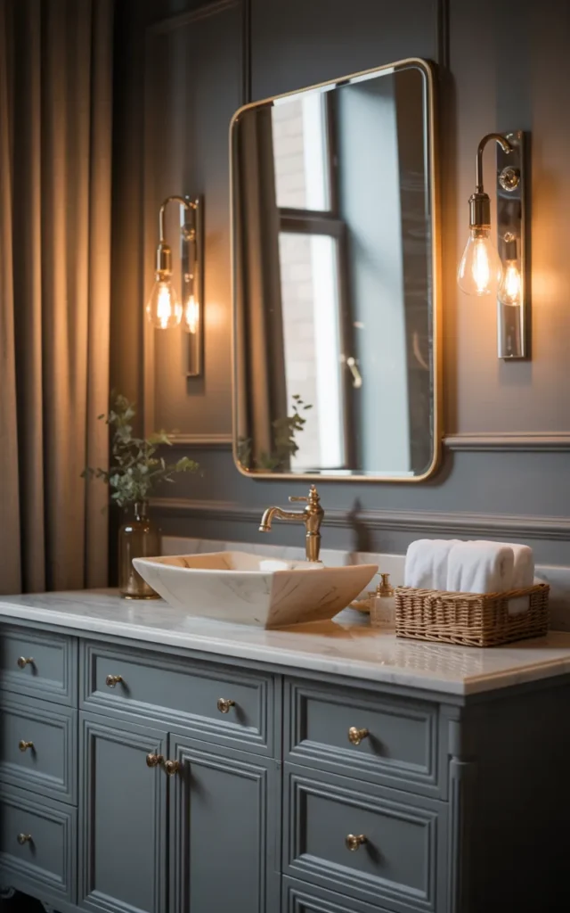 Install wall sconces beside the vanity mirror