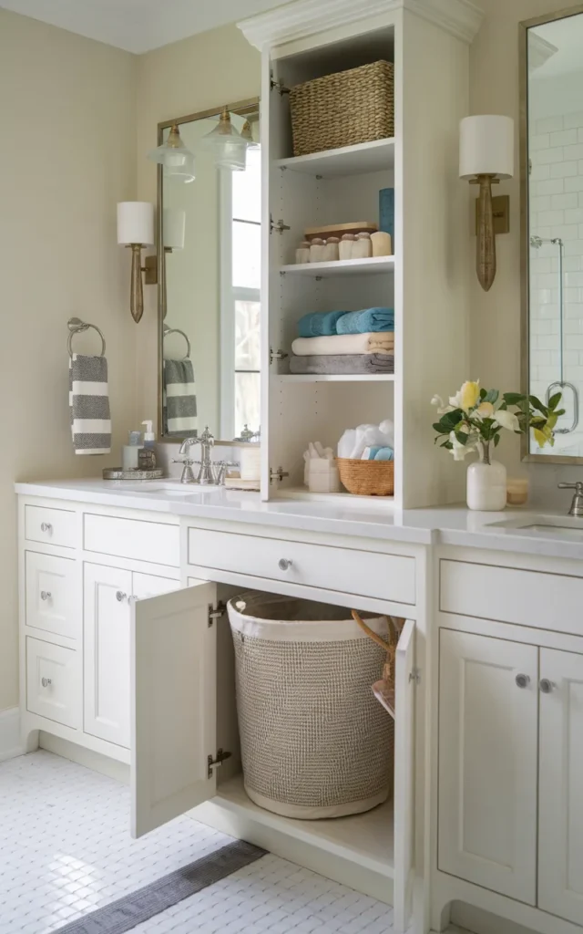 Keep a hidden laundry basket inside the vanity